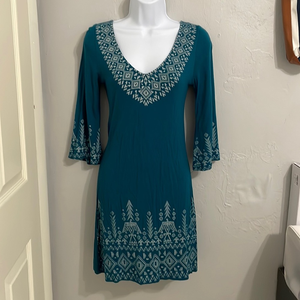 Aqua colored long sleeve dress